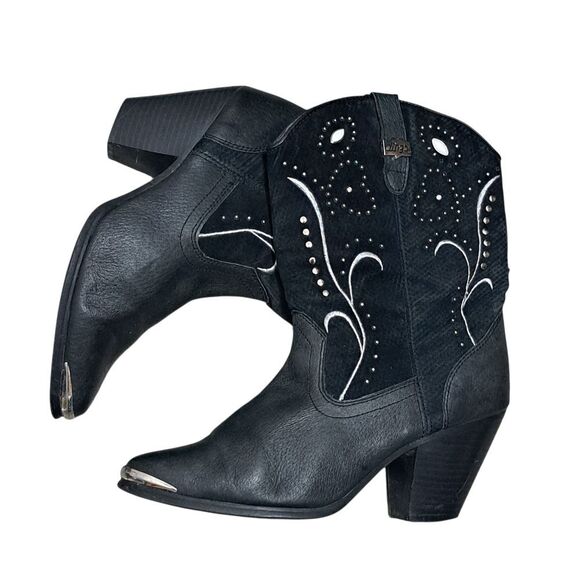Dingo Ava Embroidered Studs Western Moto Boho Goth Leather Boots Size 9 Black - Picture 5 of 15